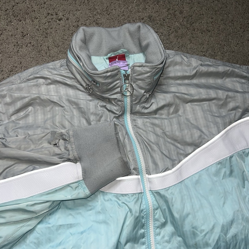 Jordan Jacket Mens 2XL Blue Gray Faux Leather Trim Hood Zip Up Coat